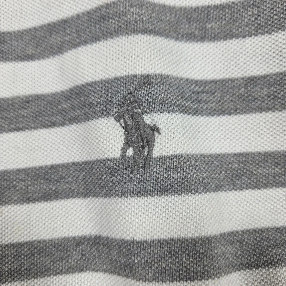 Polo Ralph Lauren Mens Large Grey White Striped Short Sleeve Pique Polo Shirt